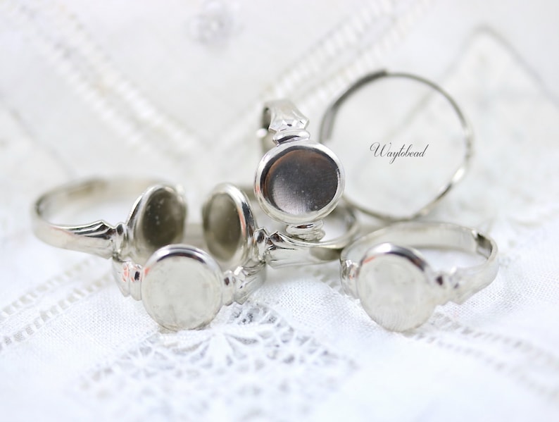 6 Vintage Silver Toned Adjustable Ring Blank