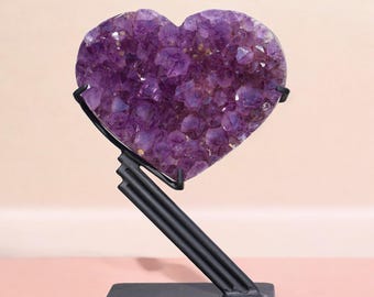 L/XL Amethyst Heart on Stand - Crystal Heart, Crystal Decor, Crystal Gift, Druzy Amethyst, Amethyst Geode, Natural Crystal