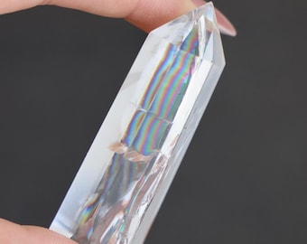 Rainbow Clear Quartz Energy Tower, Clear Quartz Point, Polished Quartz, Quartz with rainbow