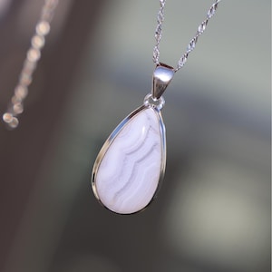 Blue Lace Agate Necklace: Sterling Silver Crystal Healing Jewelry