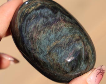 Velvet Obsidian Free Form Palm Stone #10, Highest Quality Rainbow Obsidian From Mexico, Polished Obsidian