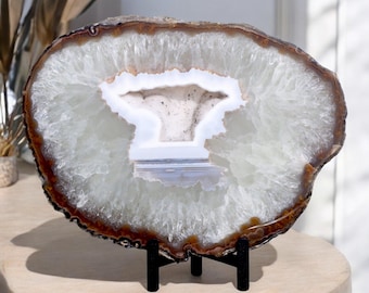 Losa de ágata con soporte - Piedra de ágata, cristal de ágata, decoración de cristal, decoración del hogar, piedra curativa, piedra natural, decoración de ágata, decoración única