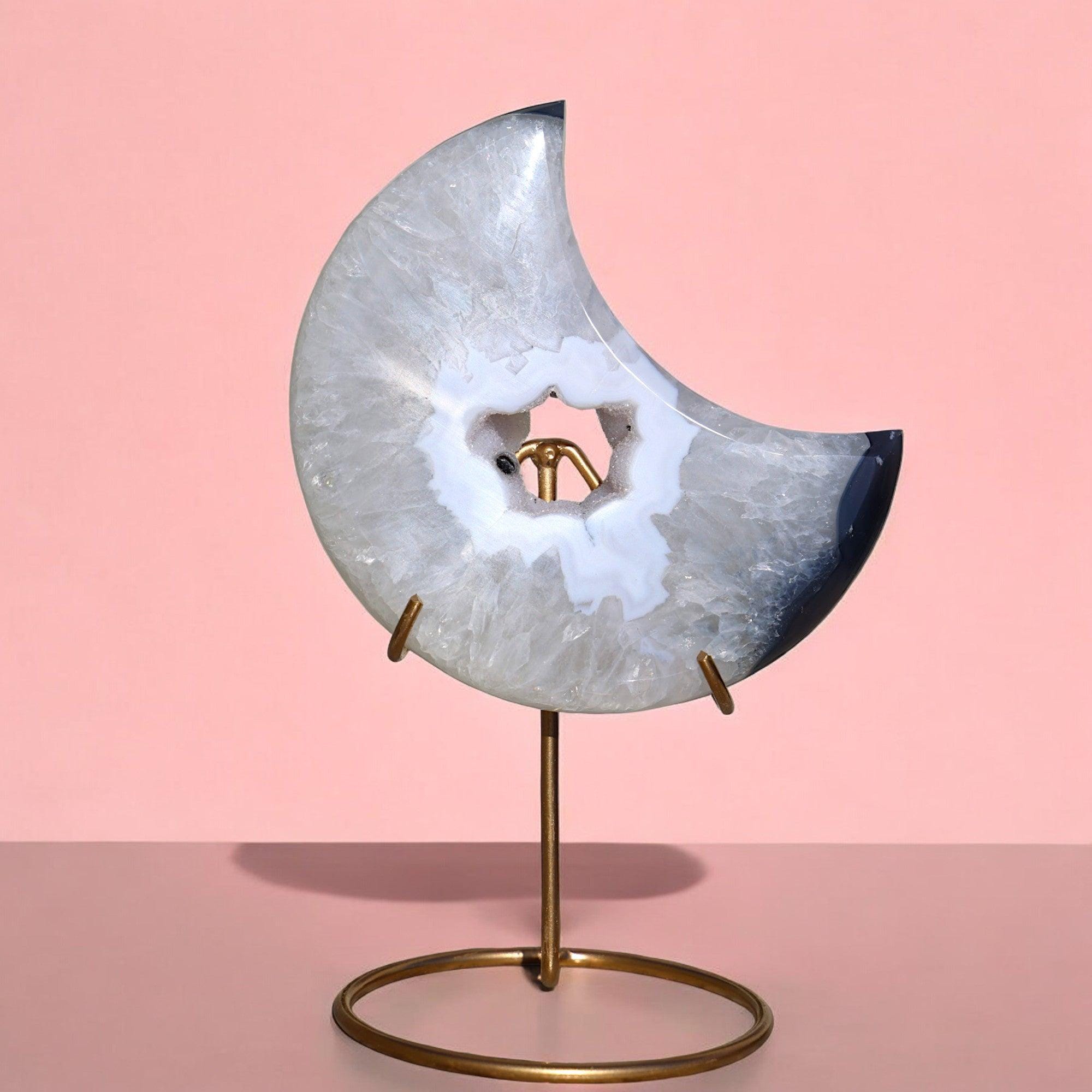 特大【アゲート】 ドゥルージー　ムーン シェイプ スタンド付き ドゥルージーアゲートムーンスタンド付きシャドウ - アゲートストーン