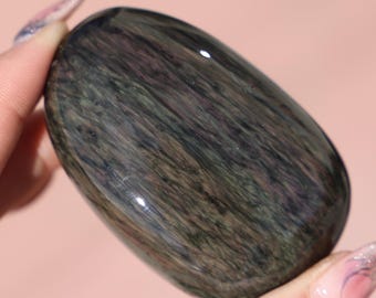Velvet Obsidian Palm Stone #8, Polished Rainbow Obsidian Free Form from Mexico