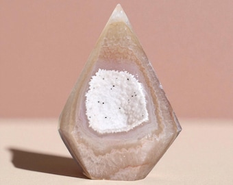 Agate Diamond, Druzy Agate Tower Point, Sugar Agate Carving, Polished Agate Gift