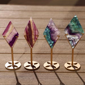Fluorite Diamond on Stand, Polished Fluorite, Rainbow Fluorite, Crystal Decoration, Fluorite Decor