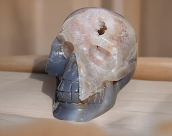 Calavera de ágata drusa tallada a mano - Calavera de cristal, ágata natural, piedra de ágata, cristal de ágata, calavera de cristal, regalo único, calavera drusa