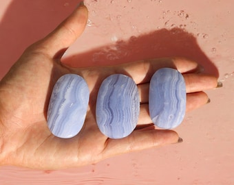 Blue Lace Agate Palm Stone - High Quality Blue Lace Agate - Pocket Stone