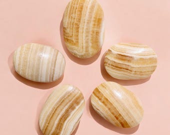 Banded Yellow Calcite Palm Stone, Pocket Stone, Polished Yellow Calcite, Exotic Stone, Rare Stone