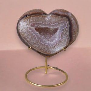 Cuore di agata druzy color cioccolato con supporto - Cristallo druzy, pietra d&#39;agata, cristallo d&#39;agata, cuore di cristallo, decorazione di cristallo, regalo di cristallo