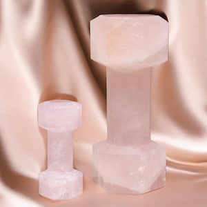 Hand-carved Rose Quartz Dumbbell - Rose Quartz Carving, Crystal Dumbbell, Crystal gift for athletes