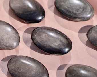 Piedra de palma de obsidiana plateada - Piedra de bolsillo - Cristal protector