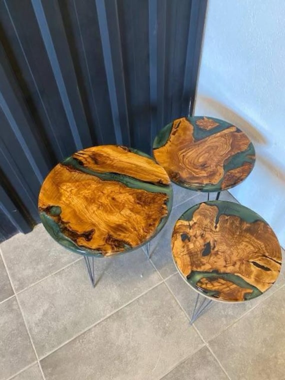 Exquisite Set of 3 Exotic Epoxy Coffee Tables – Unique, Handcrafted Art for Your Space
