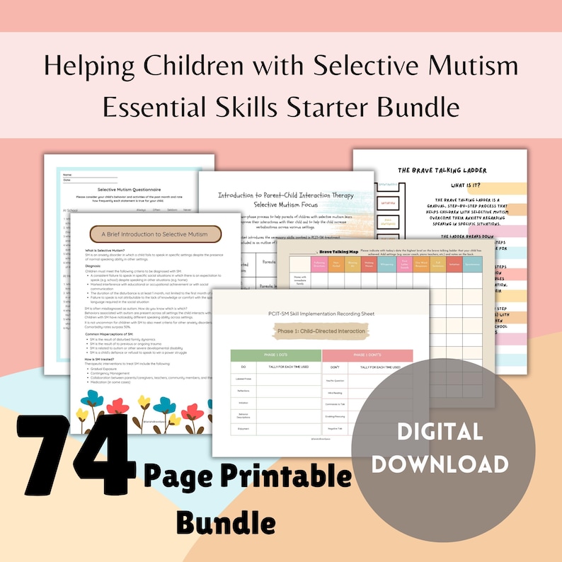 Selective Mutism Therapy Worksheets Bundle: PCIT-SM Skills, Talking ...