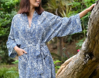 Soft Cotton Kimono Robe: Lightweight Lounge Wear, Cloisters White