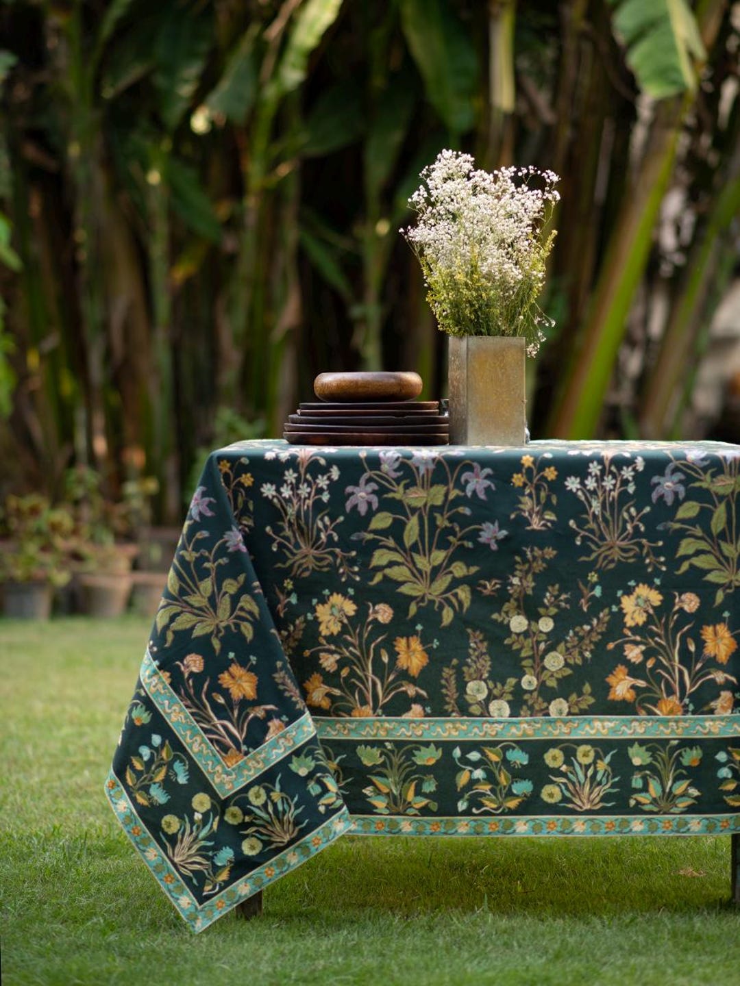 Green Cotton Tablecloth Green Shivering Tablecloth