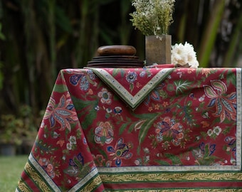 Red Tropical Floral Tablecloth & Runner: Hawaii Chilli Print