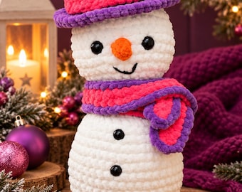 Beginner Chenille Snowman Crochet Pattern | Festive Amigurumi (PDF)