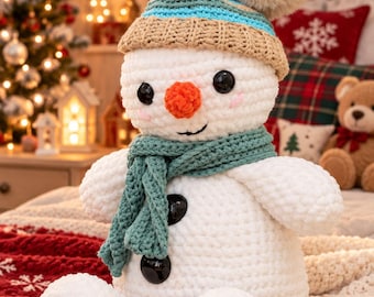 Snowman Crochet Pattern | Snowy Christmas Plushie | Festive Amigurumi | Chenille Snowman PDF