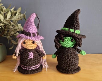 Patrón de ganchillo de mini brujas: decoración de Halloween 2 en 1