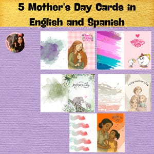 Afdrukbare Moederdagkaarten | Spaanse en Engelse pdf | Direct downloaden | Día de la Madre Tarjetas para Imprimir