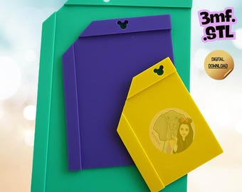 May include: Three flat, rectangular plastic tools in green, purple, and yellow, each featuring a small mouse-ear-shaped cutout at the top. The yellow tool displays a circular graphic of a person with an elephant. Text reads 3mf. STL and DIGITAL DOWNLOAD.