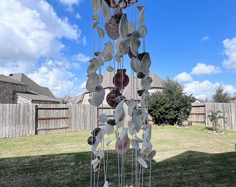 Seashell Wind Chime 28" long Handmade Coastal Beach House Porch Patio Garden Decor Natural Ocean Sound Nautical Marine Style Home Decoration