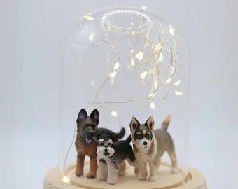LED Glass Display Dome with Wood Base - Optional Miniature Dog