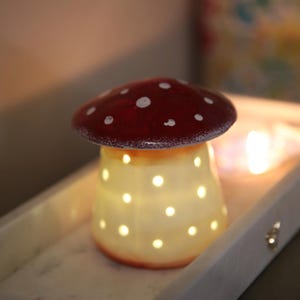 Ceramic mushroom night light cute LED lamp for her birthday gift soft glow bedside decor kawaii mushroom light unique gift for women