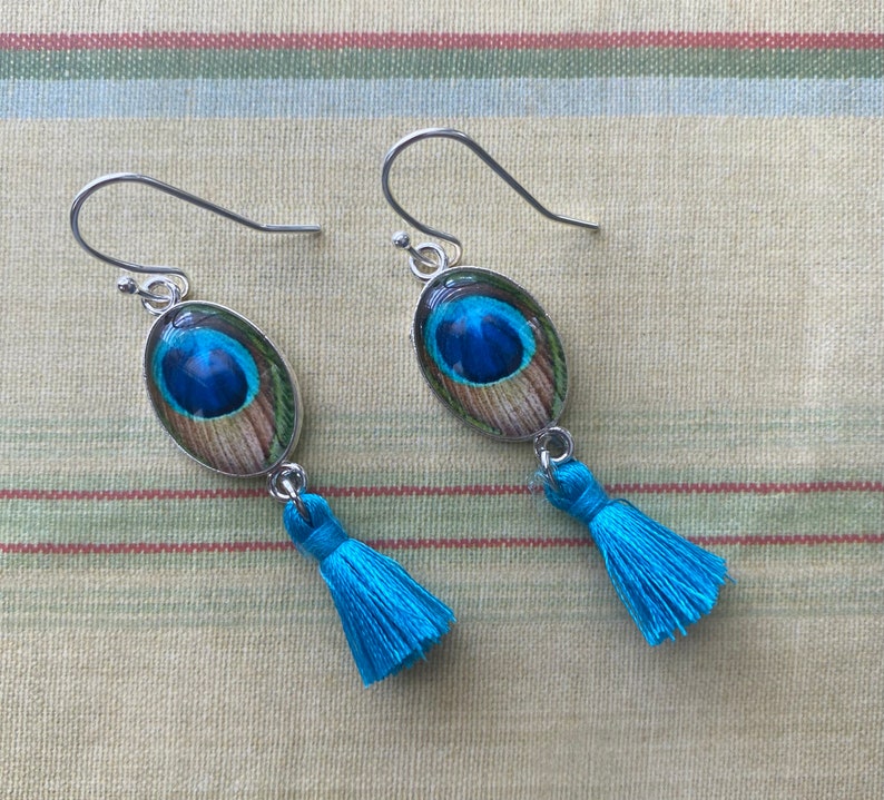 Peacock tassel earrings image 1