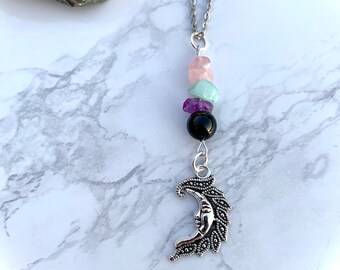 ANXIETY RELIEF Moon Necklace, Witchy Crystal Moon Choker, Goddess Protection Jewelry, Healing Energy Jewelry, Spiritual Moon Choker