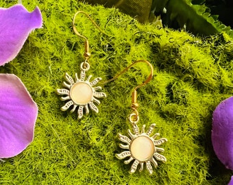 Sun Gemstone Earrings, Gold Orange Mystical Unique Earrings, Dangle Handmade Nickel Free Jewelry, Yellow Indie Earrings, Hippie Earrings