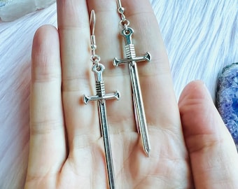 Gorgeous Silver Dagger Earrings, Punk Sword Daggers Earrings, Gothic Jewelry, edgy Earrings, Cottagecore Goth dagger Earrings, Grunge