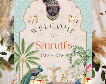 Indian baby Shower Welcome Sign, Krishna Welcome Banner, Yard Sign Digital Only, God Bharai, Valaikappu Indian Welcome Sign,shreenathji sign