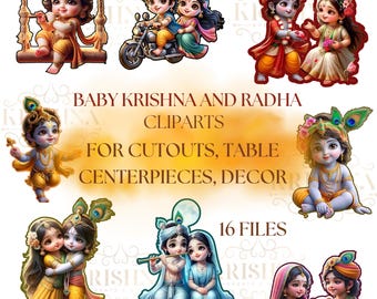 Baby Krishna and Radha Clipart | Krishna and Radha Table Centerpieces Cutout | Krishna and Radha Cutout files | Baby shower Decor Indian