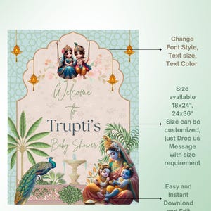 Baby Krishna Radha Welcome Sign: Indian Baby Shower Decor (PDF) image 5