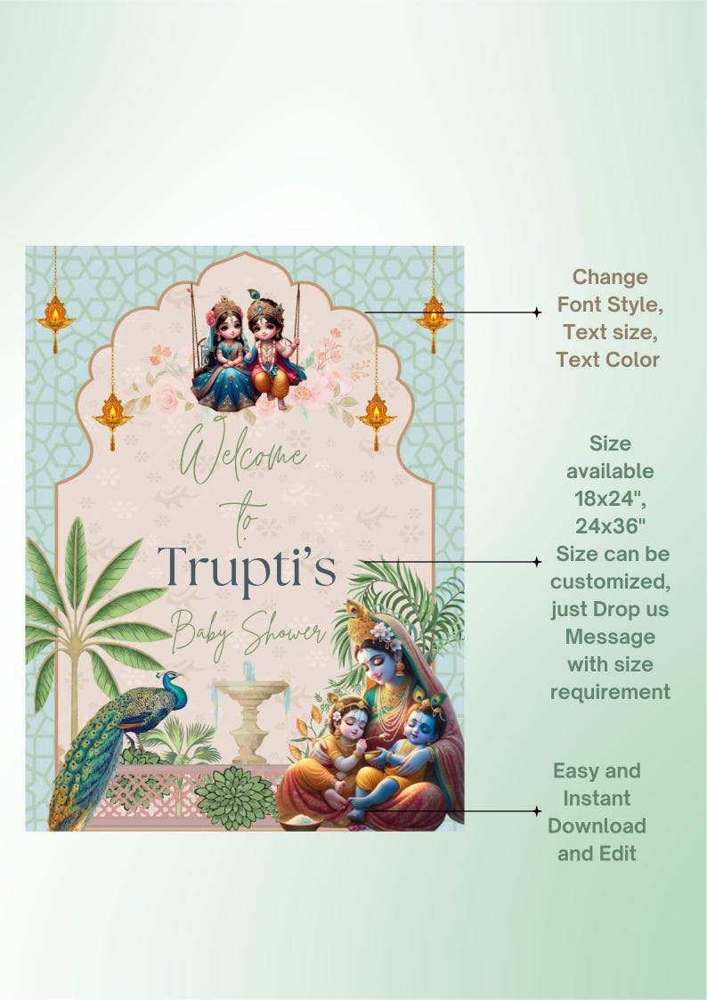 Baby Krishna Radha Welcome Sign: Indian Baby Shower Decor (PDF) image 5