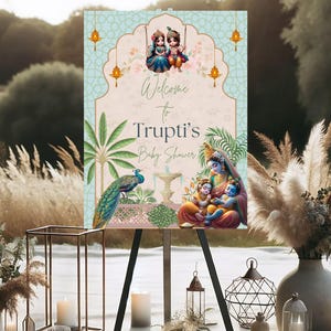 Baby Krishna Radha Welcome Sign: Indian Baby Shower Decor (PDF) image 4