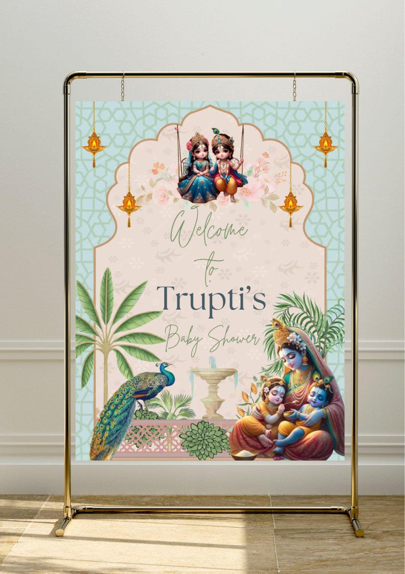 Baby Krishna Radha Welcome Sign: Indian Baby Shower Decor (PDF) image 3