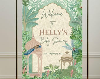 Custom Indian Baby Shower Welcome Sign: Mughal Garden Arch (PDF Template)