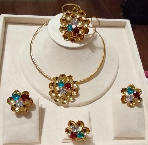 Eternity Rainbow Asymmetric 24k Gold plated Silver Jewellery 4PCS Set