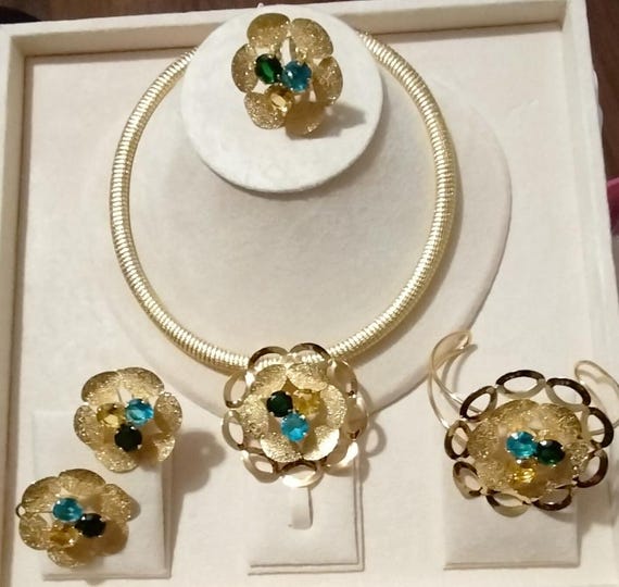 Eternity Blue Asymmetric 24k Gold plated Silver Jewellery 4PCS Set