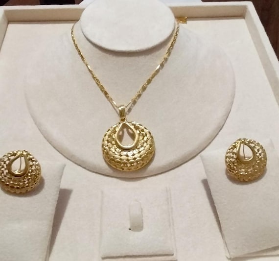 24K Premium Luxury Earring Pendant 24K Italian Gold Earring Jewellery Set Women Jewellery Set 2 Pieces Set