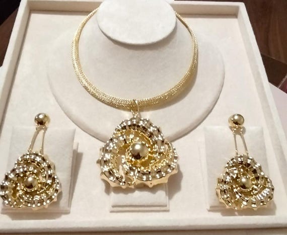 24K Premium Luxury Earring Pendant 24K Italian Gold Earring Jewellery Set Women Jewellery Set 2 Pieces Set