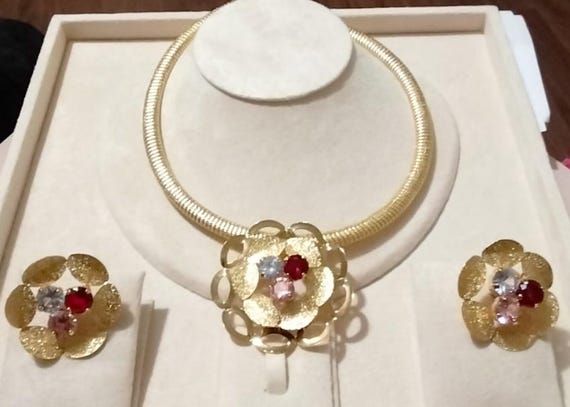 Eternity Rainbow Pink Light Blue Red Ruby Asymmetric 24k Gold plated Silver Jewellery 4PCS Set