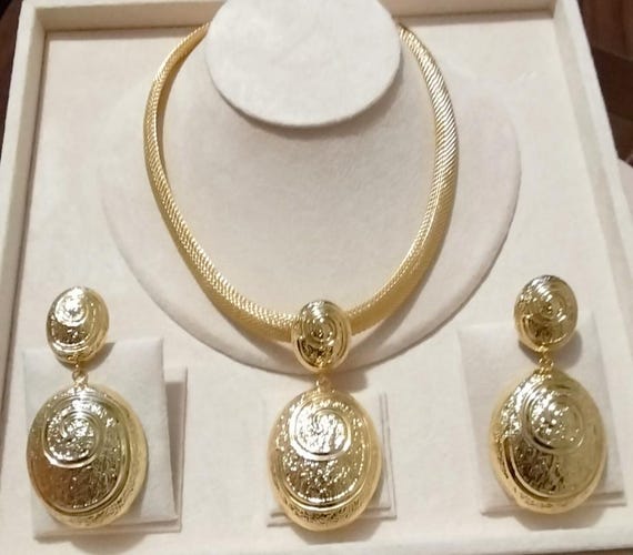 24K Premium Luxury Earring Pendant 24K Italian Gold Earring Jewellery Set Women Jewellery Set 2 Pieces Set