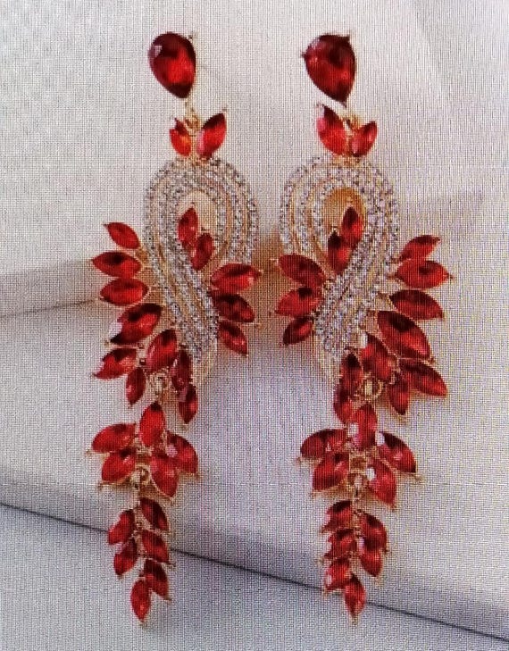 Red Dangle Earring for Women Teardrop Earring Gift Gold Plated screw back Earrings Dangle Drop Jewellery for Women