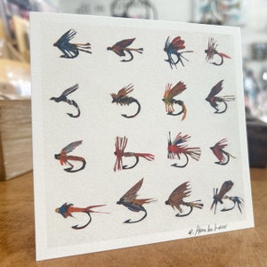 Stampa d'arte 5"x5" - Mosche da pesca a mosca - su carta ruvida