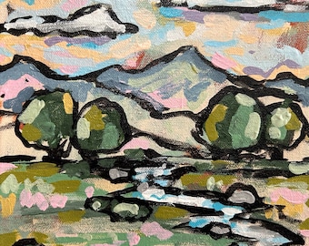 Original Painting  - Light Landscape Mountain No. 2 - Acrylic on 8" x 8" Canvas