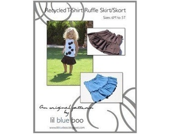 DIY Tutorial PDF Pattern - Recycled T-Shirt Skirt or Skort - Sizes 6M to 5T